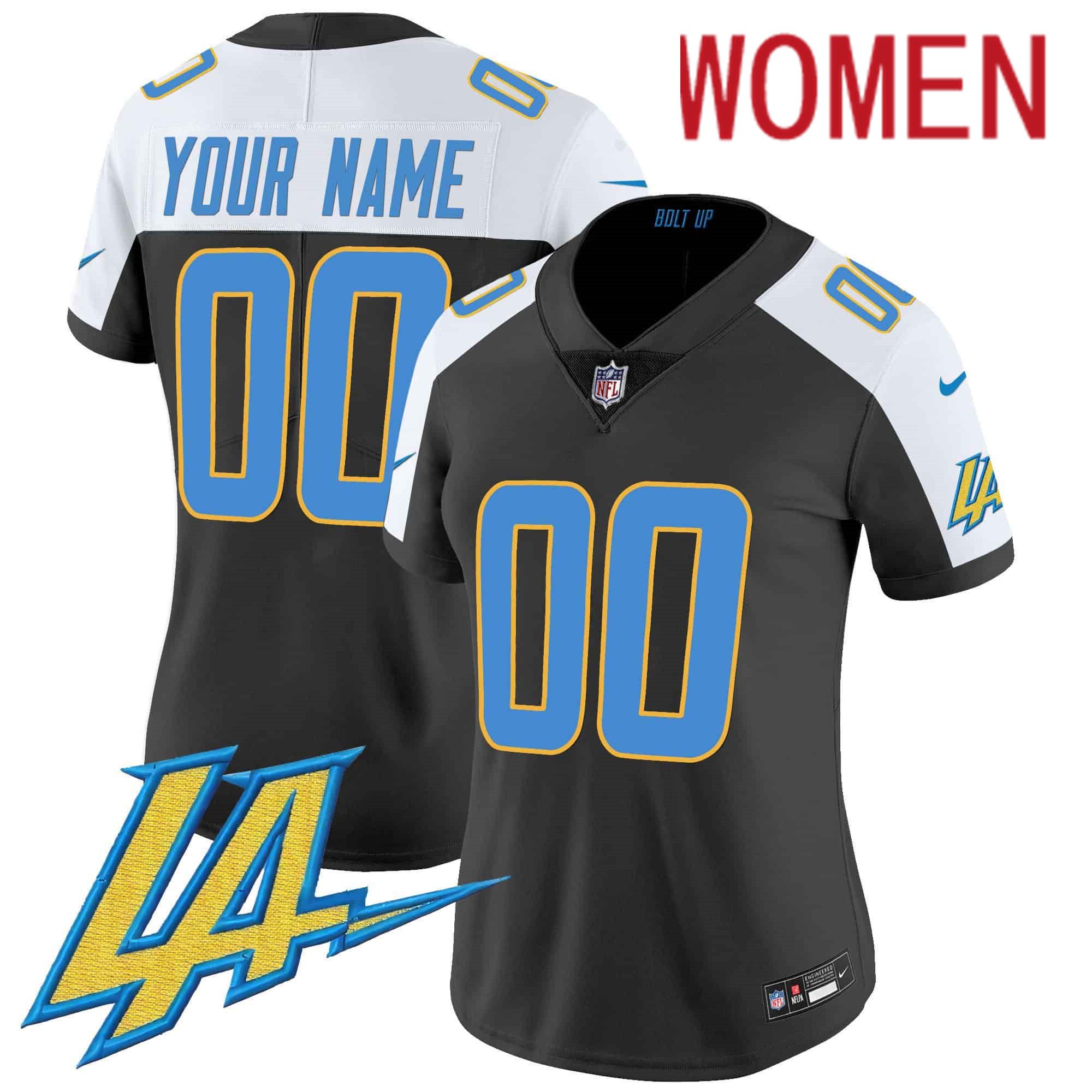Women Los Angeles Chargers Black 2024 Nike Vapor Limited Custom NFL Jersey->women nfl jersey->Women Jersey
